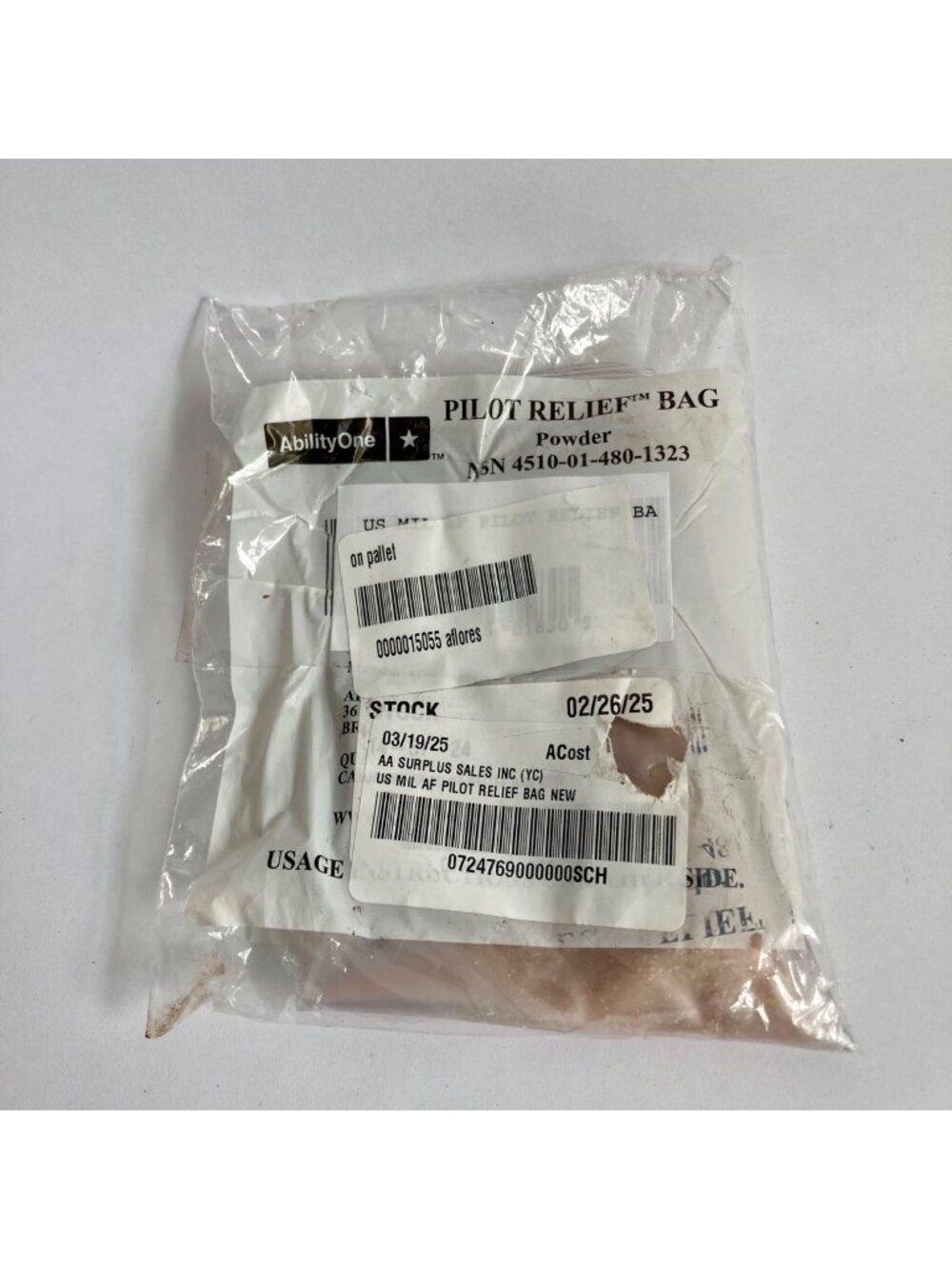 AbilityOne Pilot Relief Bag Powder Pack Military USGI Surplus